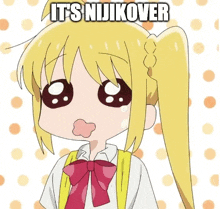 a cartoon girl with the words it 's nijikover written above her
