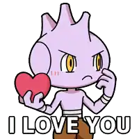 a cartoon character holding a heart with the words i love you below him