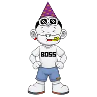 a cartoon character wearing a shirt that says boss on it