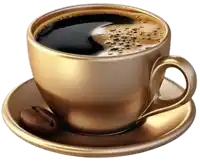 a cup of coffee is on a saucer with a coffee bean