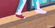 a cartoon of a person walking on a sidewalk with the word netflix on the bottom right