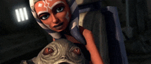 a cartoon character with a star on her head is holding a statue