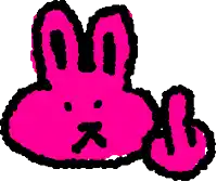 a drawing of a pink bunny with a black face