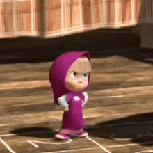 a cartoon character is standing on a wooden floor in front of a checkerboard .