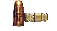 a close up of a bullet with the word demo written on it