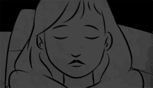 a black and white drawing of a woman 's face with a sad look on her face