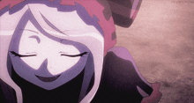 a close up of a cartoon character with a pink and purple hoodie
