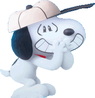 snoopy is wearing a hat and covering his mouth