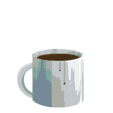 a pixel art illustration of a cup of coffee with a green eye coming out of it