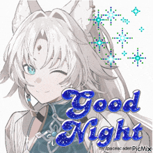 a picture of a fox girl with the words good night