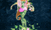 a fairy with wings is holding a wand and a flower in her hand .