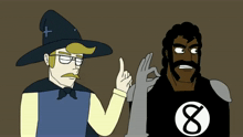 a cartoon of a wizard and a man with the number 8 on their shirt