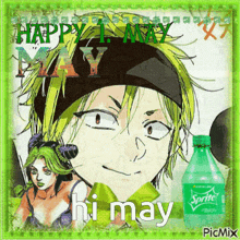 a picture of a girl and a sprite bottle says happy may hi may