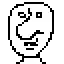 a pixel art drawing of a man with a heart on his forehead .
