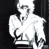 a black and white drawing of a man holding a sword with tiktok written on the bottom right