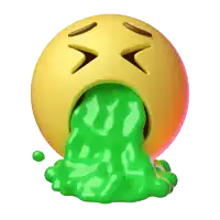a yellow smiley face with green slime coming out of it 's mouth