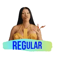 a sticker of a woman with the word schm regular on it