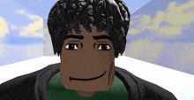 a close up of a person 's face with a smile on his face