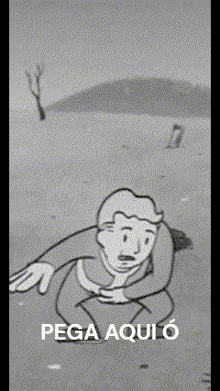 a black and white drawing of a man with the words pega aqui o on the bottom right