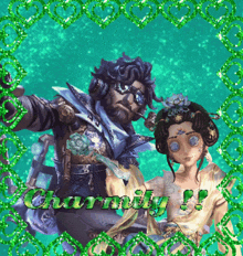 a picture of a man and a woman with charmingly written on the bottom of the picture