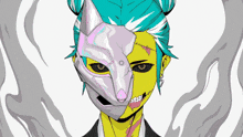 a cartoon drawing of a woman wearing a half mask