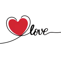 a line drawing of a heart and the word love on a white background