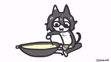 a drawing of a cat stirring something in a pan with the hashtag nanuki349 at the bottom