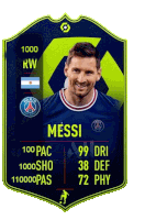 a soccer card that says messi and has a picture of a man