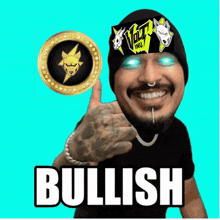 a man wearing a hat that says volt inu is pointing at the camera