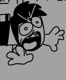 a black and white drawing of a person with an arrow pointing at their head