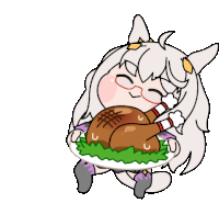 a cartoon of a cat holding a plate of turkey .