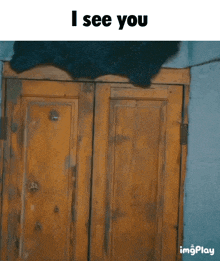 a picture of a wooden door with the words i see you below it