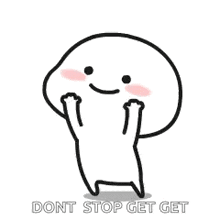 a cartoon character with a smile on his face is standing with his hands in the air .