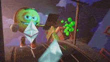 a cartoon character is holding a diamond and a laptop in his hands