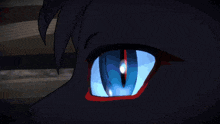 a close up of a cat 's blue eye with a red stripe