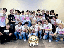 a group of young men are posing for a picture with the name yeyo written on the bottom