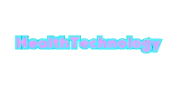 a blue and pink health technology logo with a white background