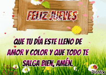 a sign that says feliz jueves on it with flowers in the background