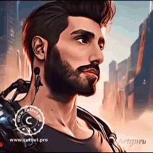 a drawing of a man with a beard and headphones is from www.cutout.pro