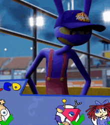 a cartoon character wearing a hat that says budweiser on it