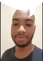 a man with a speech bubble on his head
