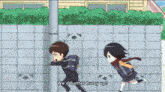 a cartoon of a boy and a girl running with the girl saying we 'd better hurry up