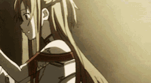 a girl with long hair is standing in front of a wall in a cartoon .