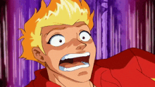 a close up of a cartoon character with a surprised expression on his face