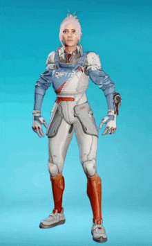 a woman in a futuristic outfit has the word drifter on her shirt
