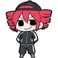 a cartoon character with red hair wearing a black hat