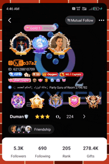 a screenshot of a person 's profile showing their followers and rank