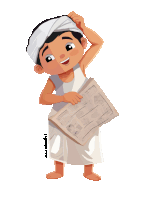 a cartoon drawing of a boy holding a newspaper with the name @mileadoodles written on the bottom
