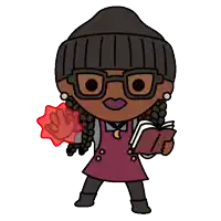 a cartoon drawing of a girl holding a book and giving the number 3