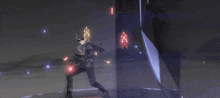 a computer generated image of a robot with a red light behind it